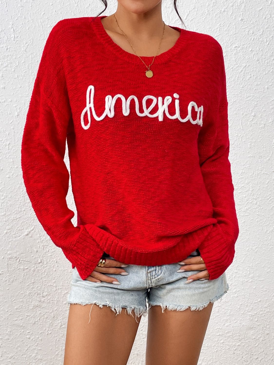 Cozy Lettered Long Sleeve Knit Sweater