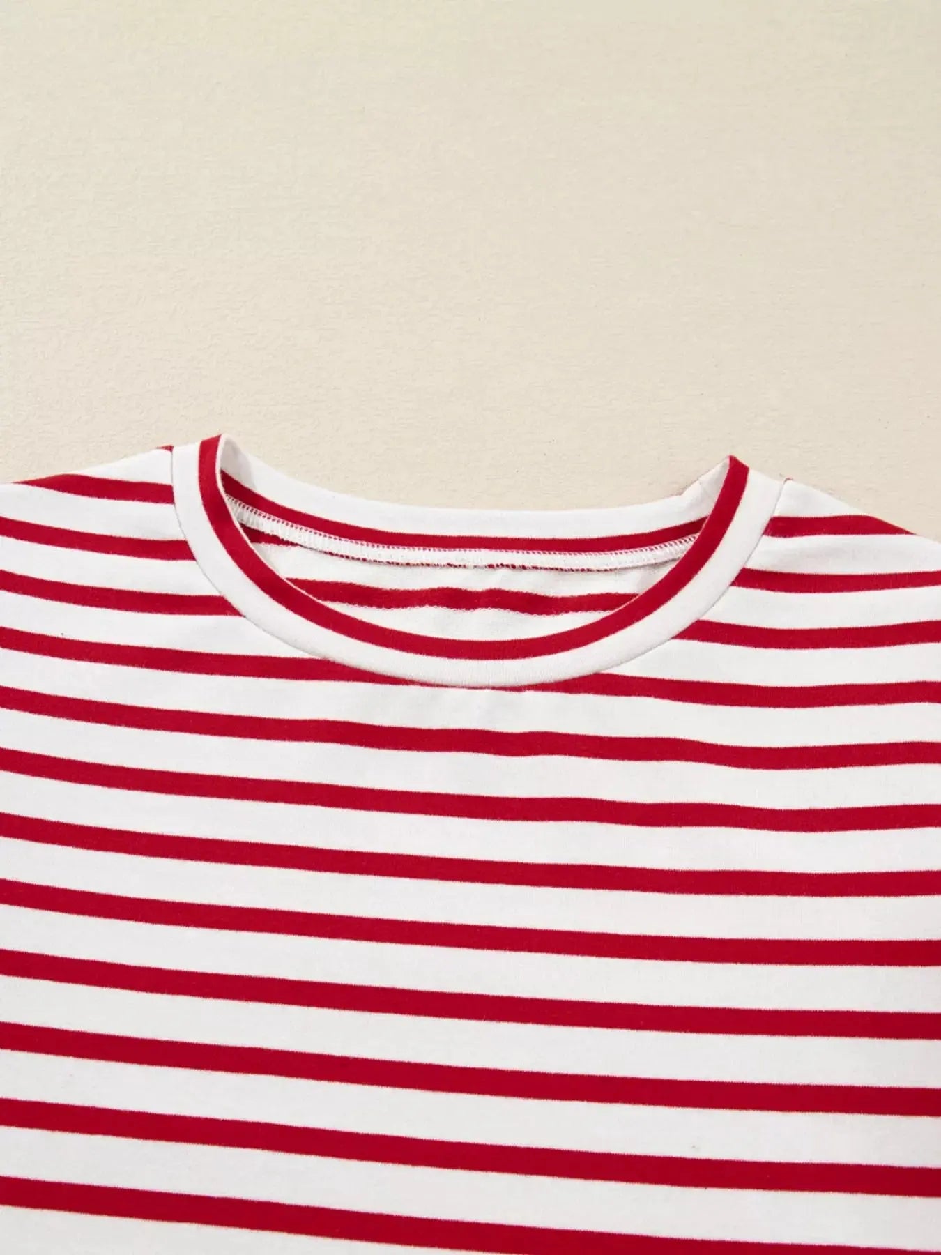 Striped Round Neck Ruffle Trim Long Sleeve Top For Women Simply Love