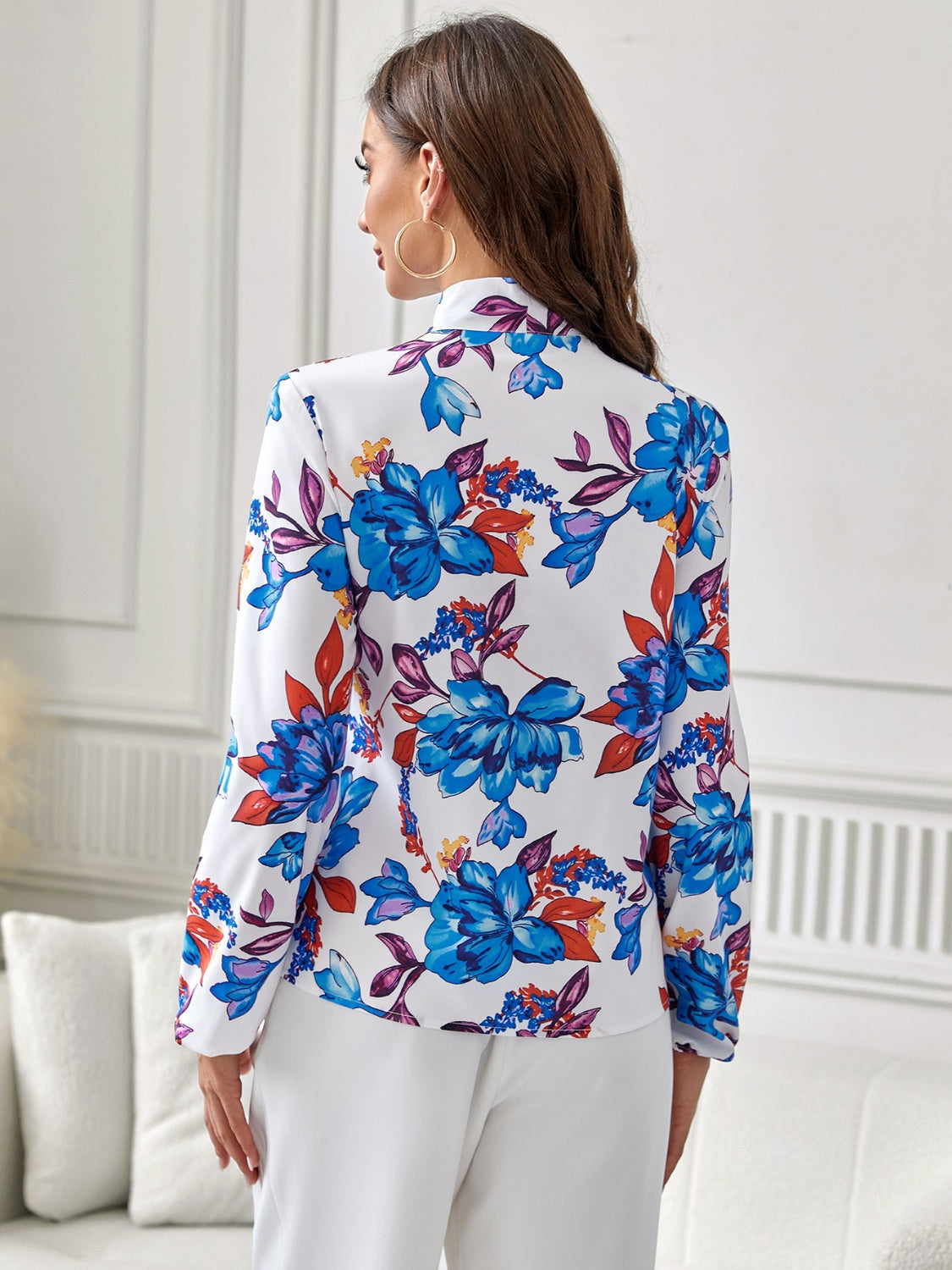 Bold Blooms Tie-Neck Blouse – Elegant Floral Statement Top Coco’s Tee Boutique