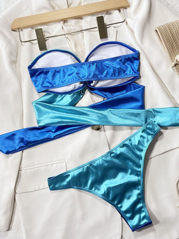 Two-Tone Ring Detail Tied Bikini Set.