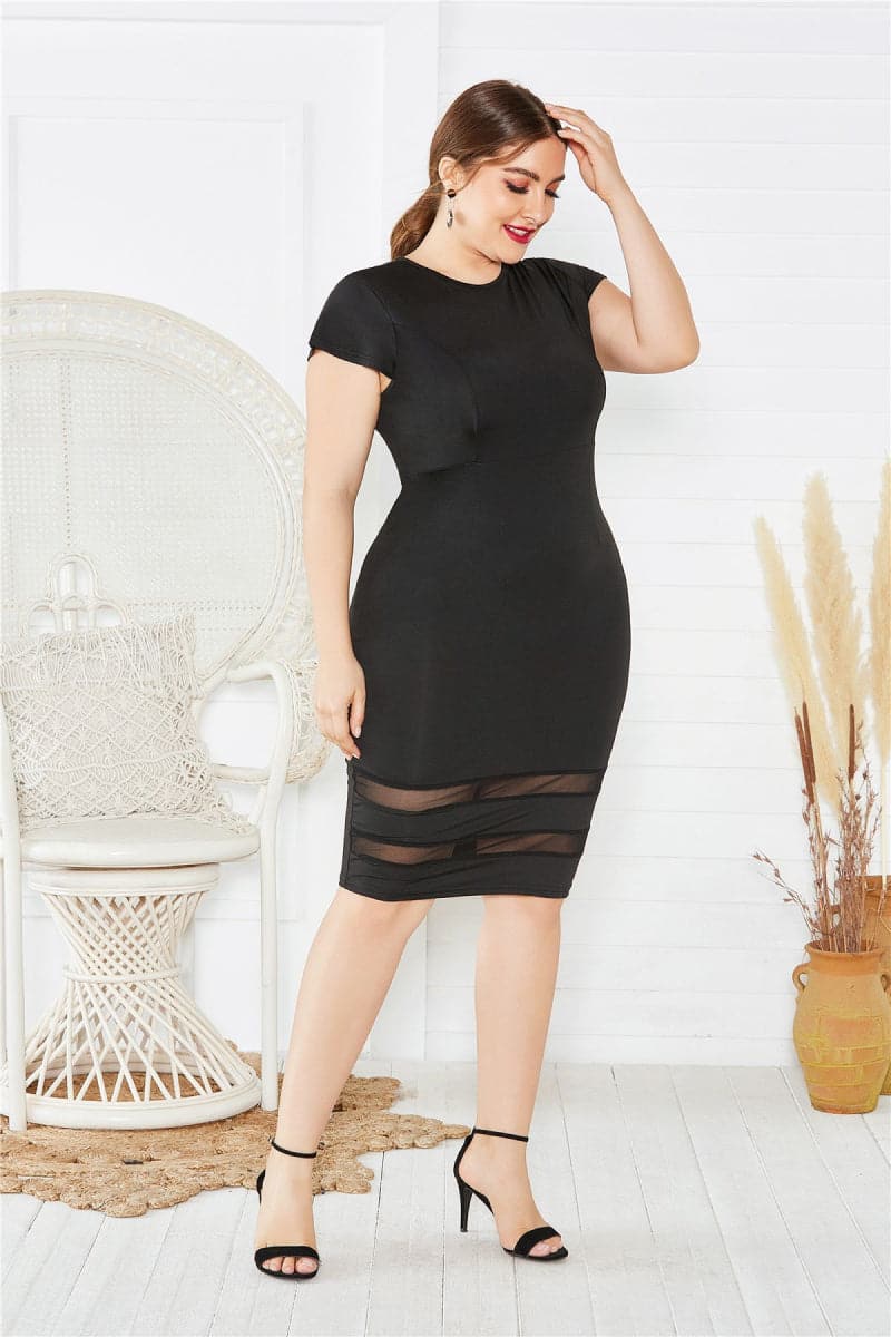 Plus Size Mesh Detail Midi Dress.