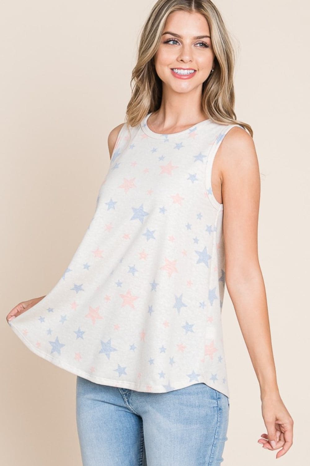 BOMBOM Star Print Round Neck Tank.