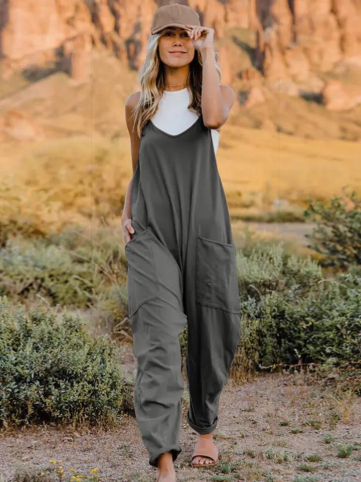 Double Take Full Size Sleeveless V-Neck Pocketed Jumpsuit - Love Salve