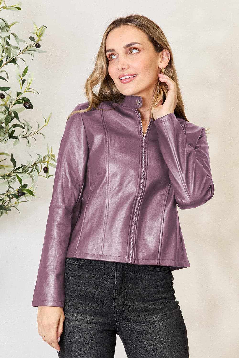 Chic mock neck zip-up jacket - Love Salve 