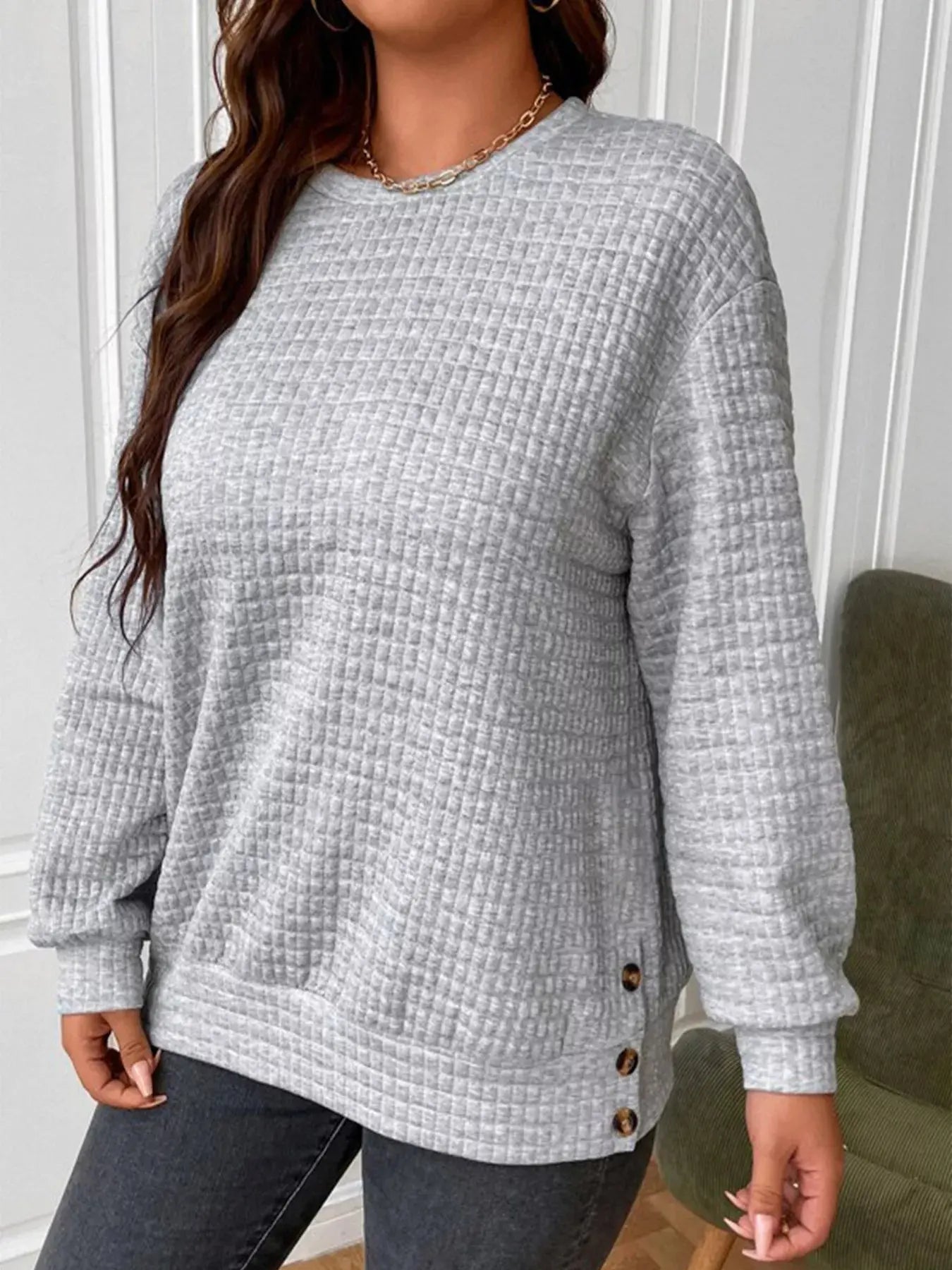 Textured Round Neck Sweatshirt Simply Love