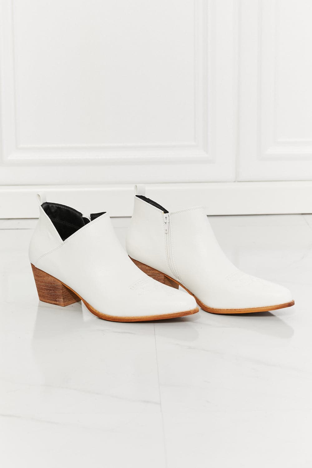 MMShoes Trust Yourself Embroidered Crossover Cowboy Bootie in White.