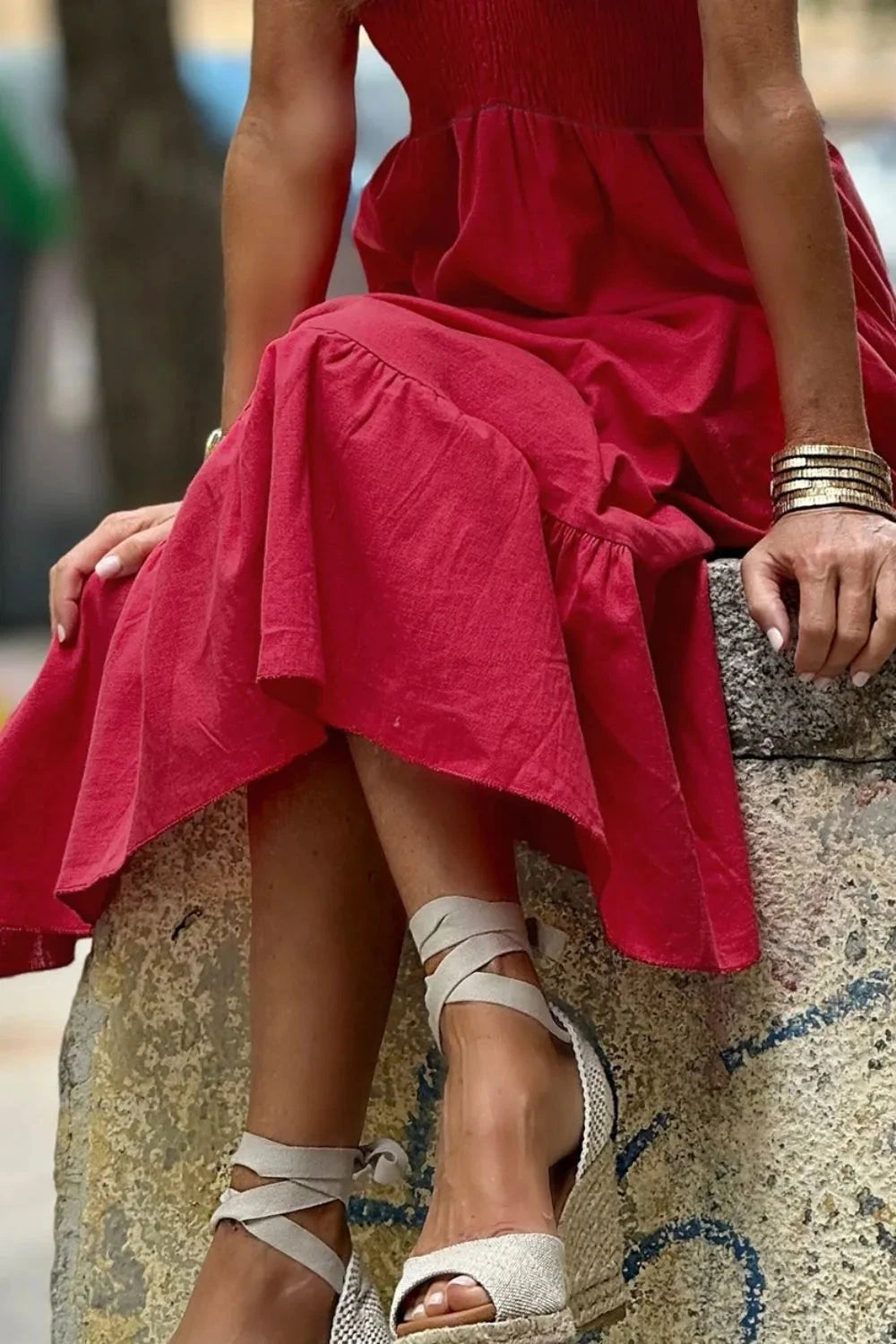 Smocked Tiered Cap Sleeve Maxi Dress Simply Love