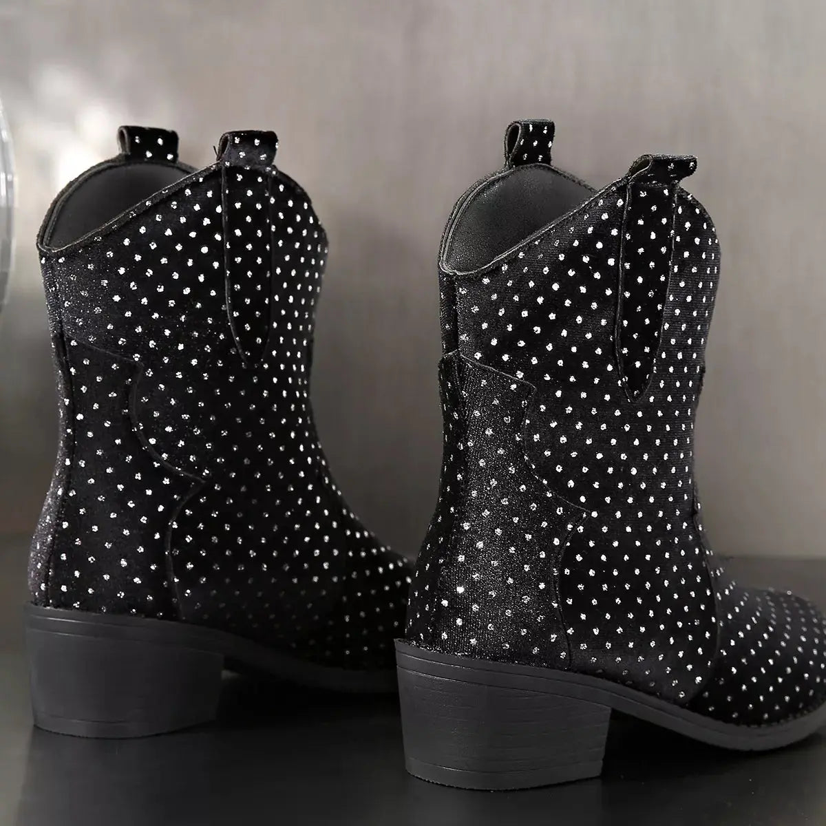 Sparkling Point Toe Block Heels Boots Simply Love