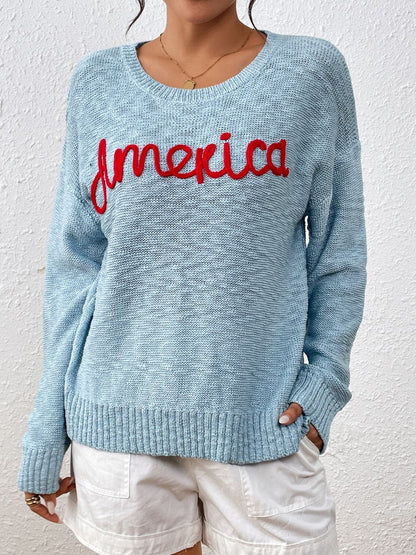 Cozy Lettered Long Sleeve Knit Sweater