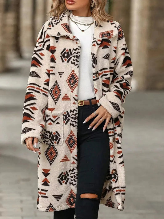 Geometric Button Up Longline Coat Simply Love