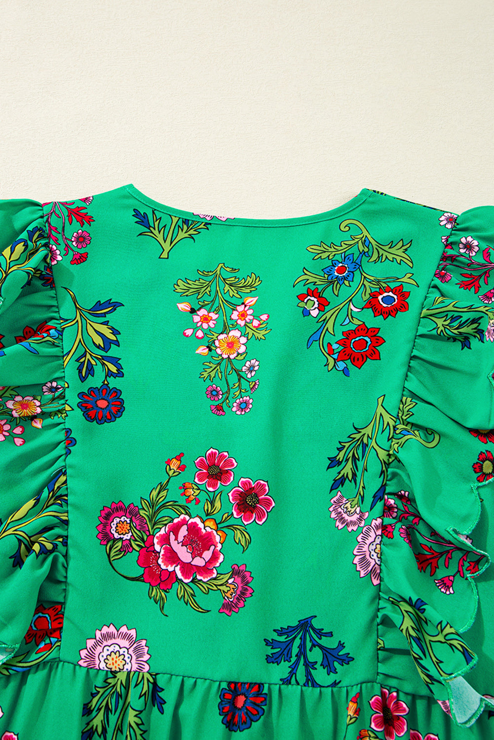 Premium Green Floral Ruffled Three Quarter Sleeve Buttoned Dress Dear-Lover Dropshipping