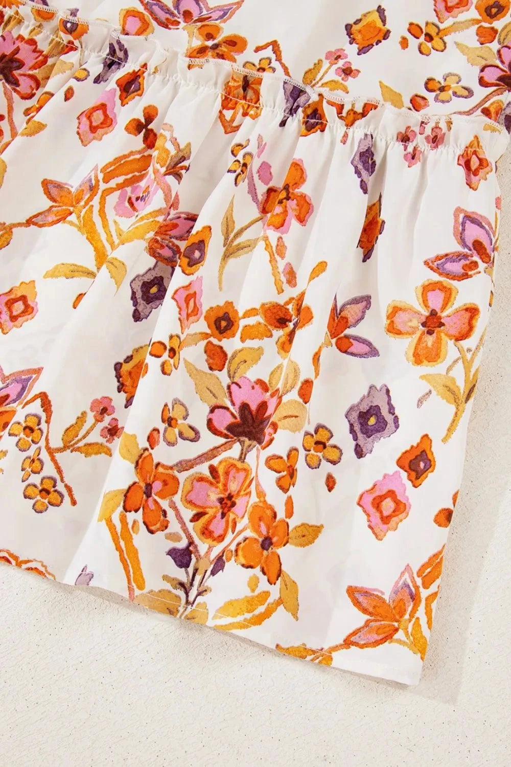 Printed Tie Neck Cap Sleeve Mini Dress Simply Love