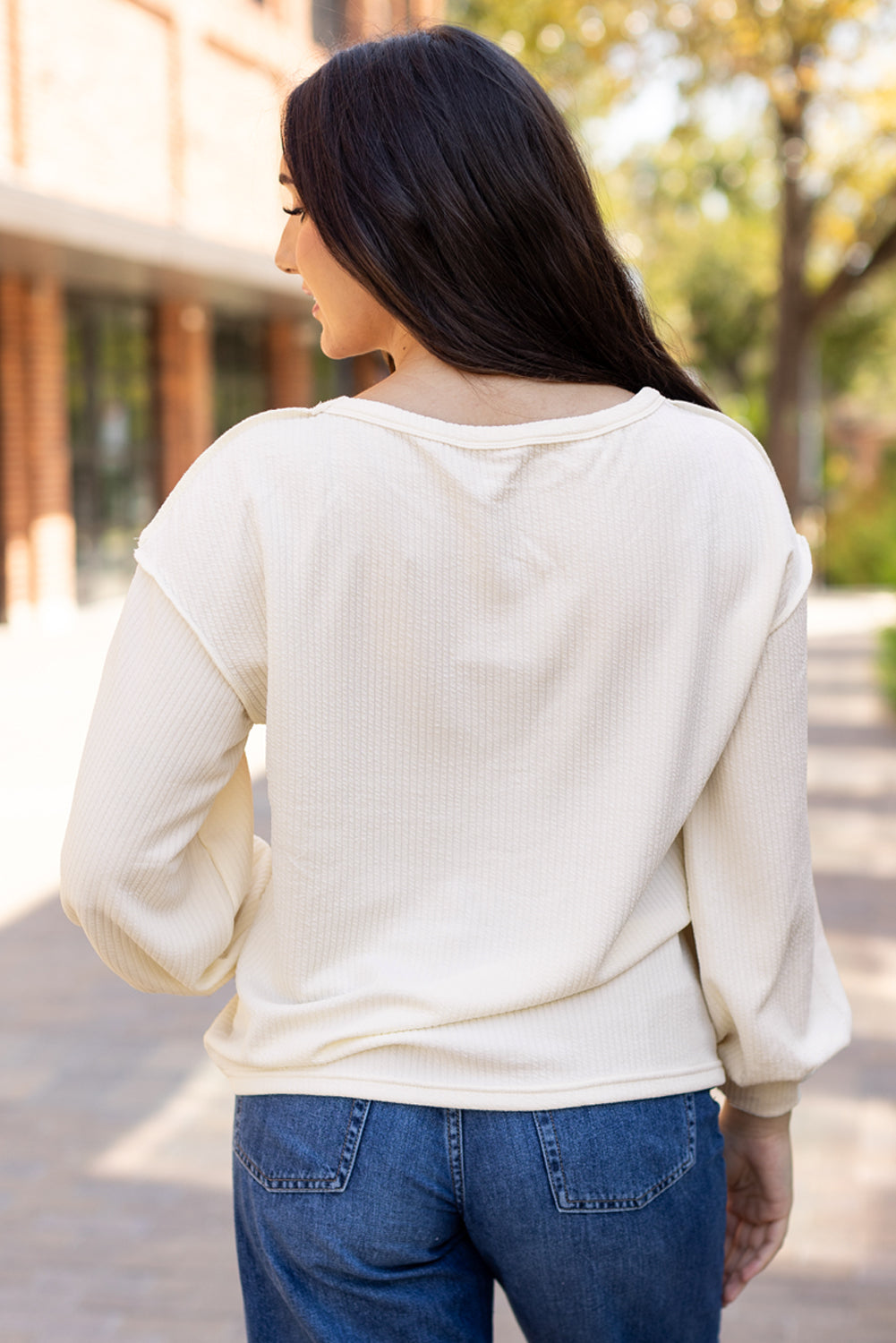 White knit drop sleeve top