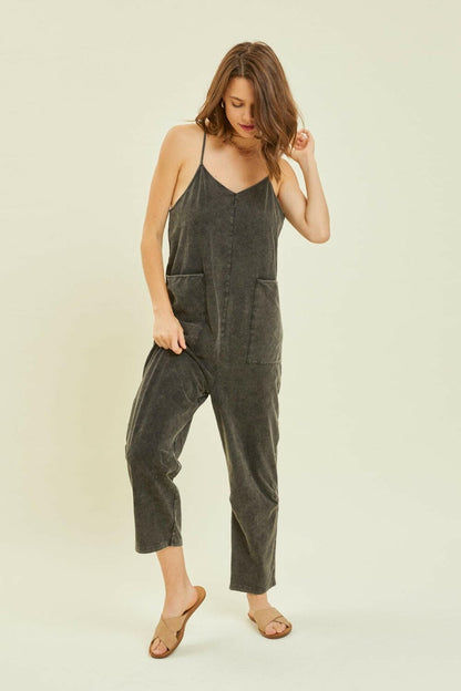 HEYSON Full Size Mineral-Washed Oversized Jumpsuit with Pockets.