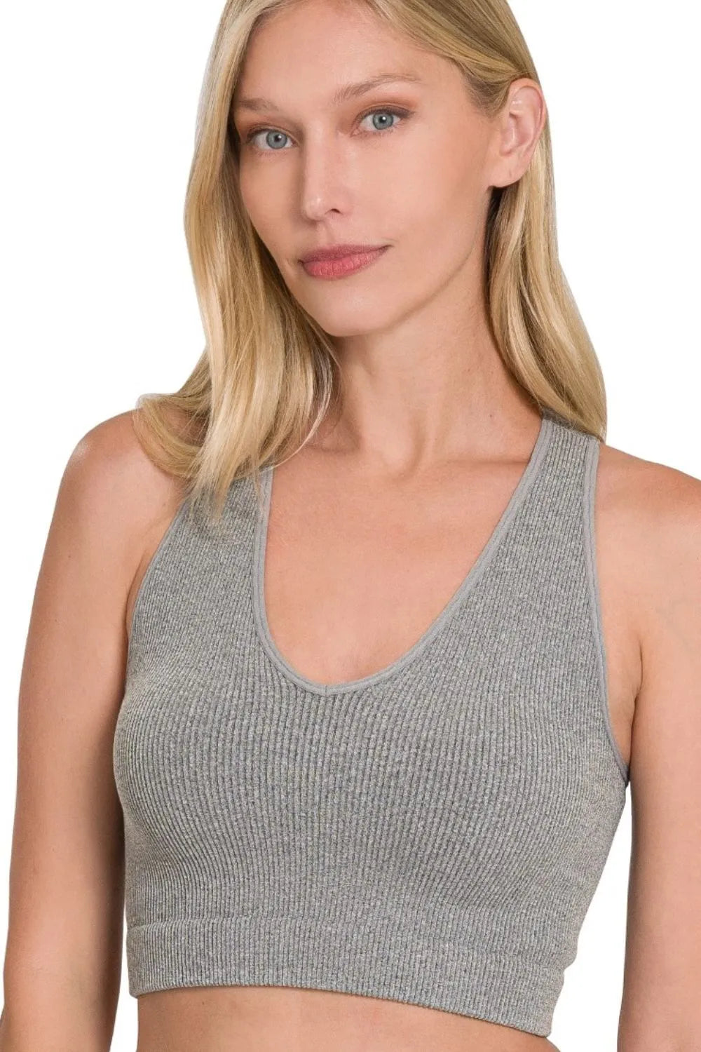Zenana Seamless Ribbed Cropped Racerback Tank Top - Love Salve 