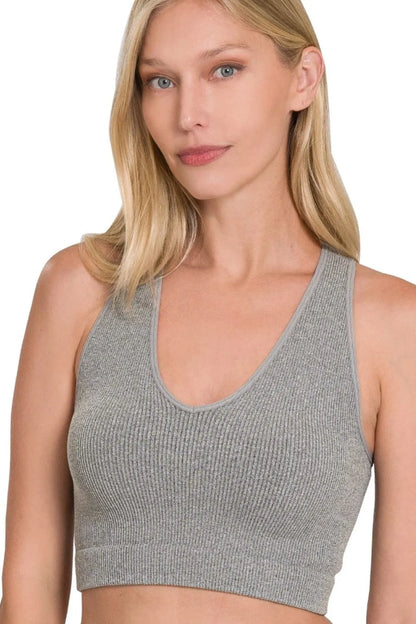 Zenana Seamless Ribbed Cropped Racerback Tank Top - Love Salve 