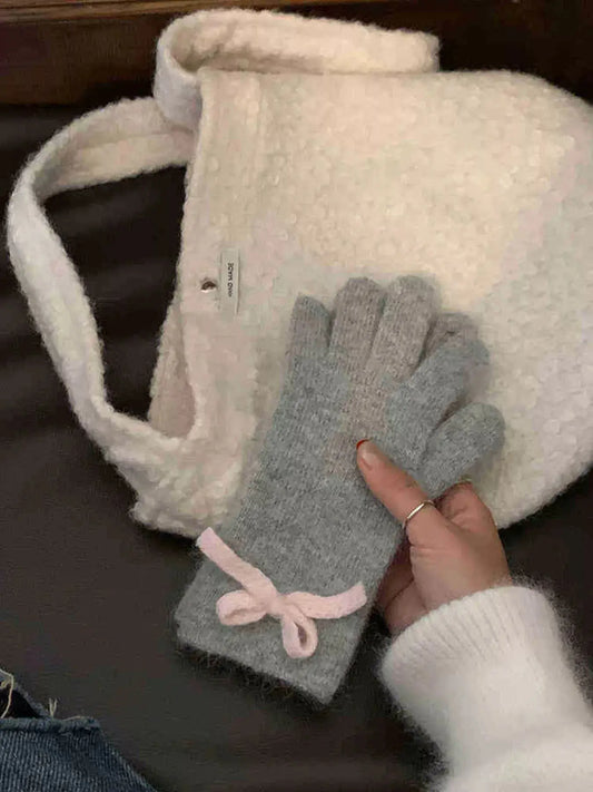 Bow-Accent Knit Gloves Simply Love