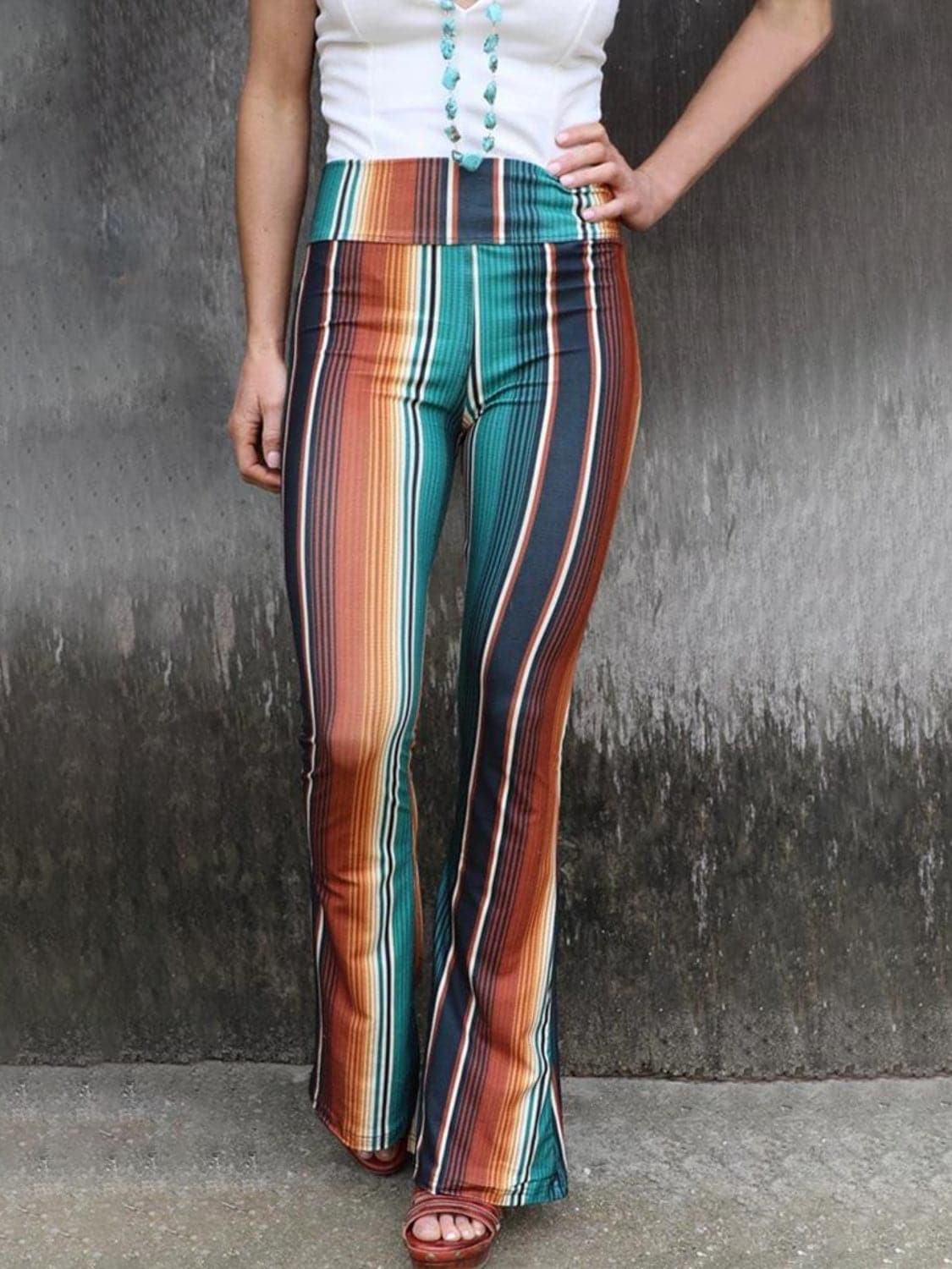 High Waist Striped Bootcut Pants.