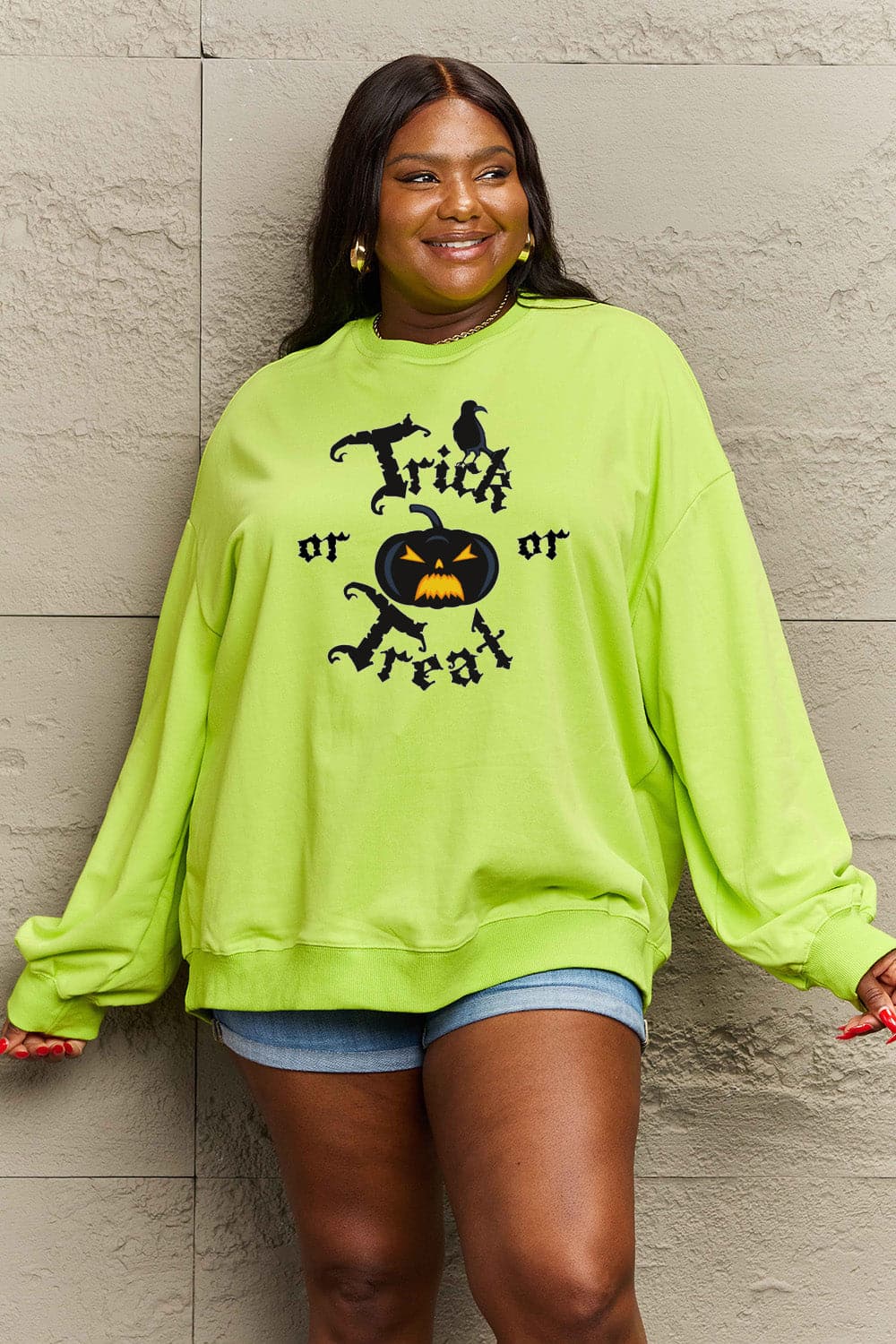 Simply Love Full Size TRICK OR TREAT Graphic Sweatshirt.