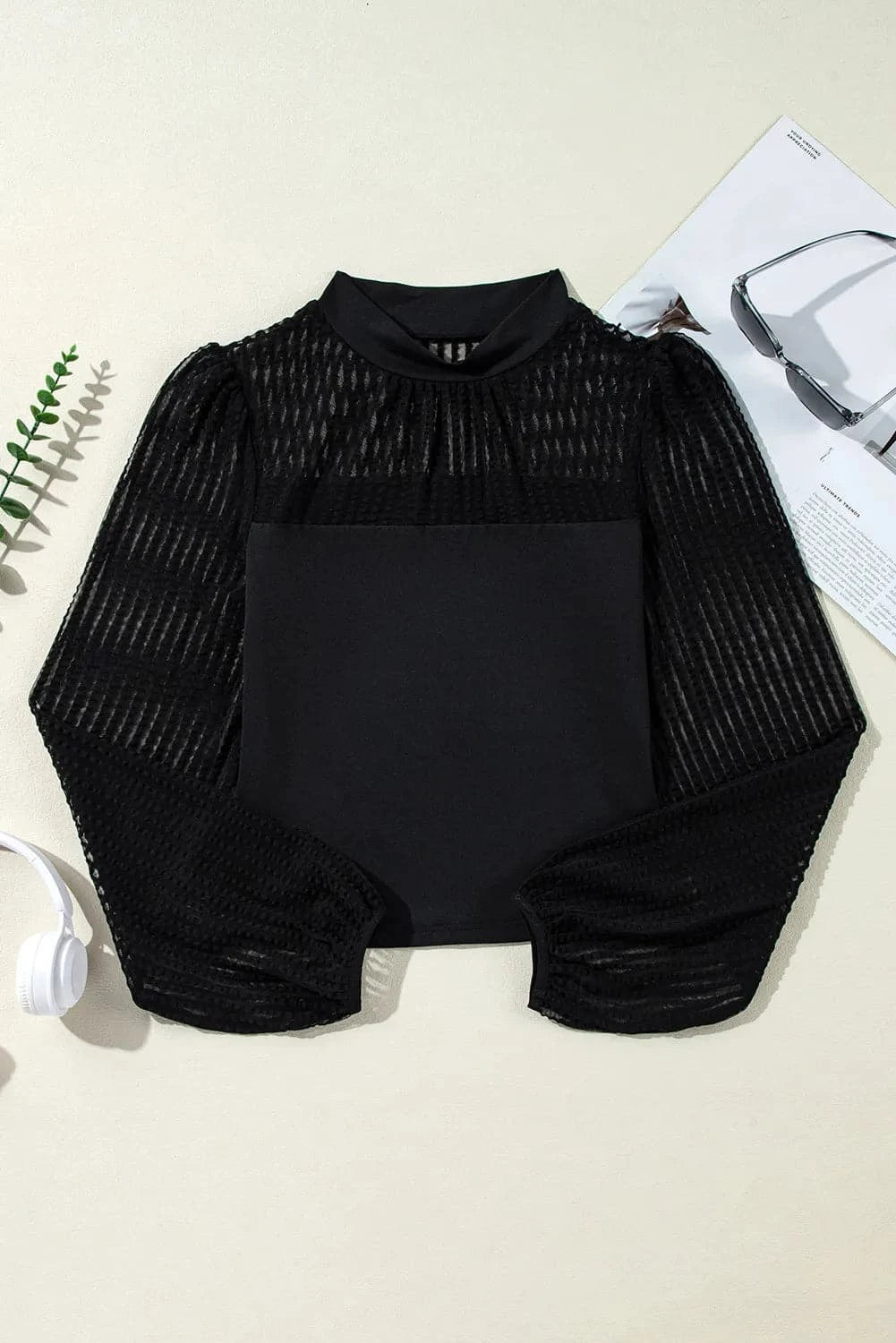 Chic semi-sheer long sleeve top