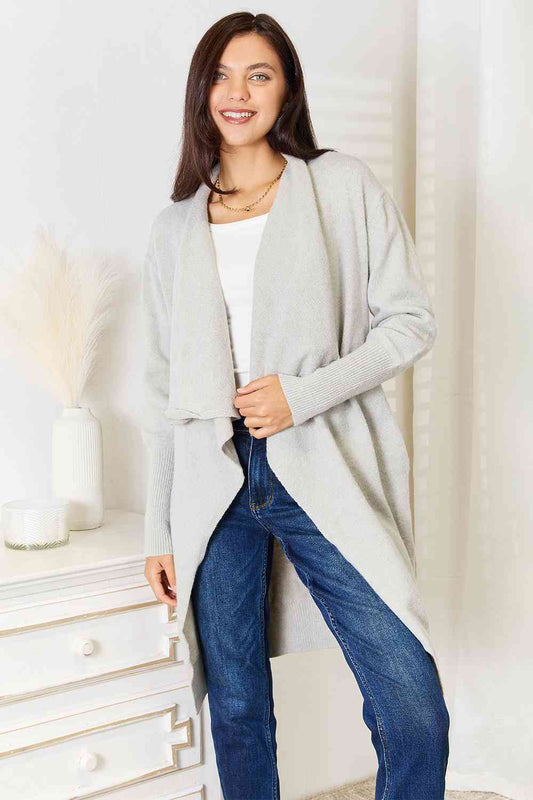 Double Take Open Front Duster Cardigan with Pockets - Love Salve