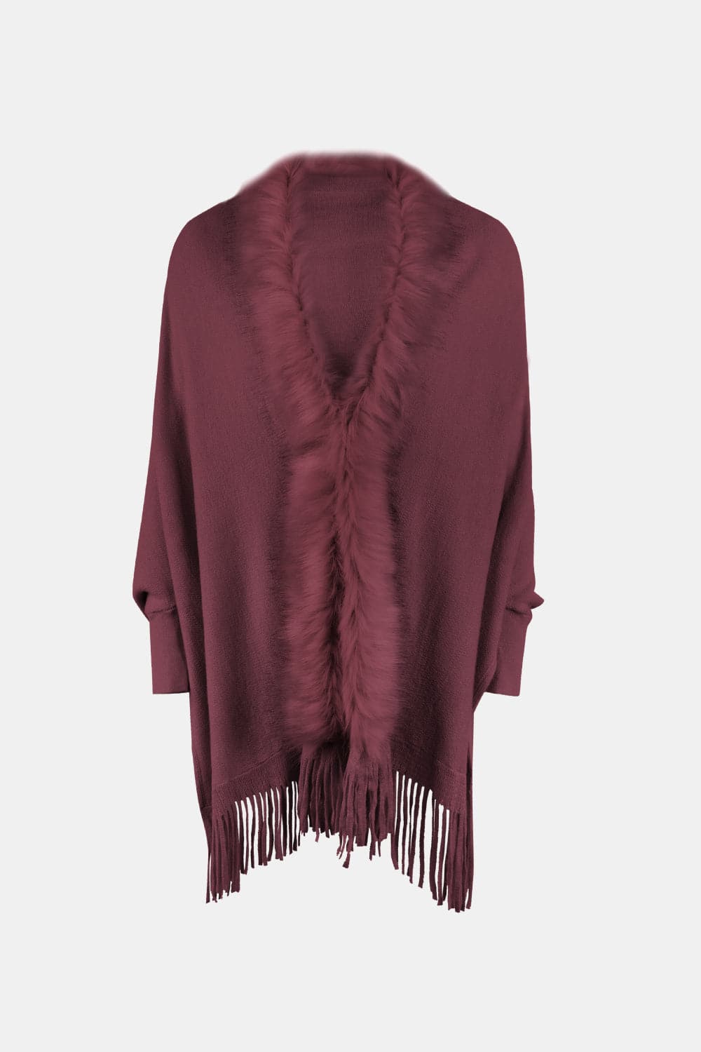 Fringe Open Front Long Sleeve Poncho.