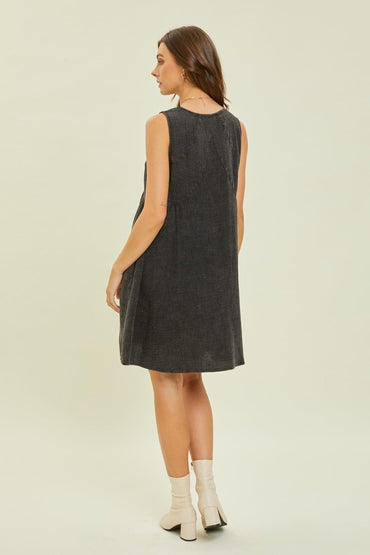 HEYSON Full Size Texture V-Neck Sleeveless Flare Mini Dress.