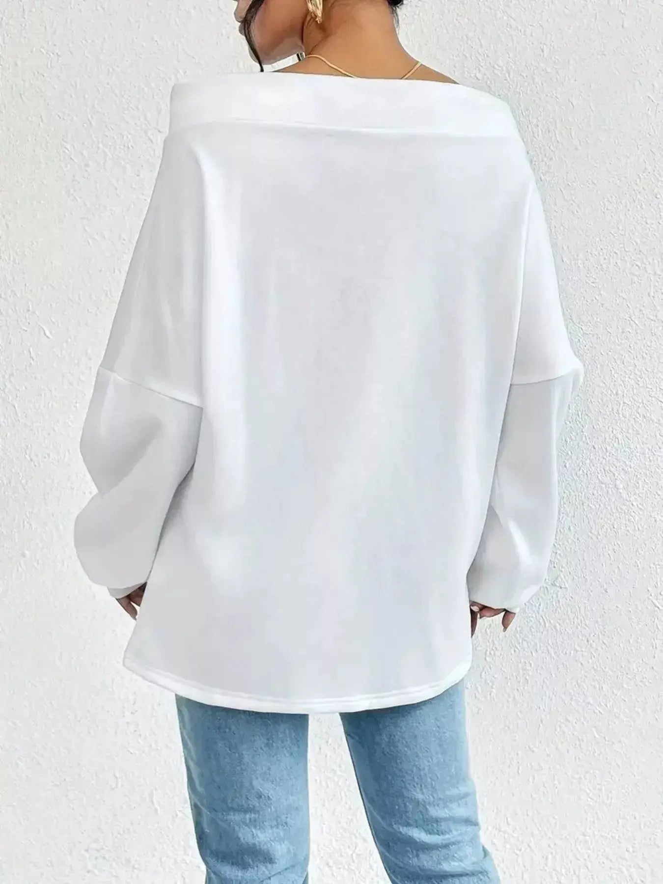 Off-Shoulder Drawstring Sweatshirt Simply Love