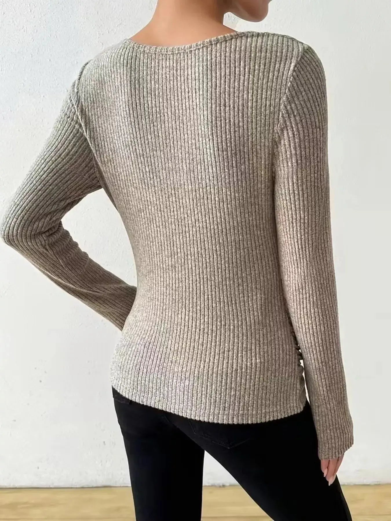 Cowl Neck Ribbed Long Sleeve Sweater Simply Love