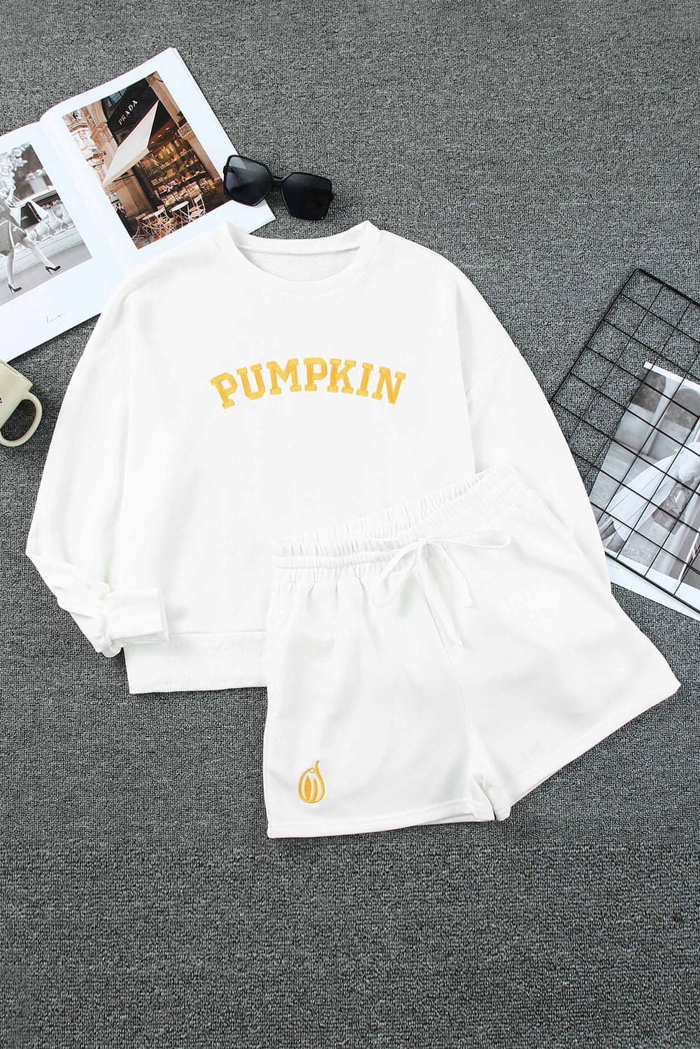 PUMPKIN Round Neck Sweatshirt and Shorts Set.