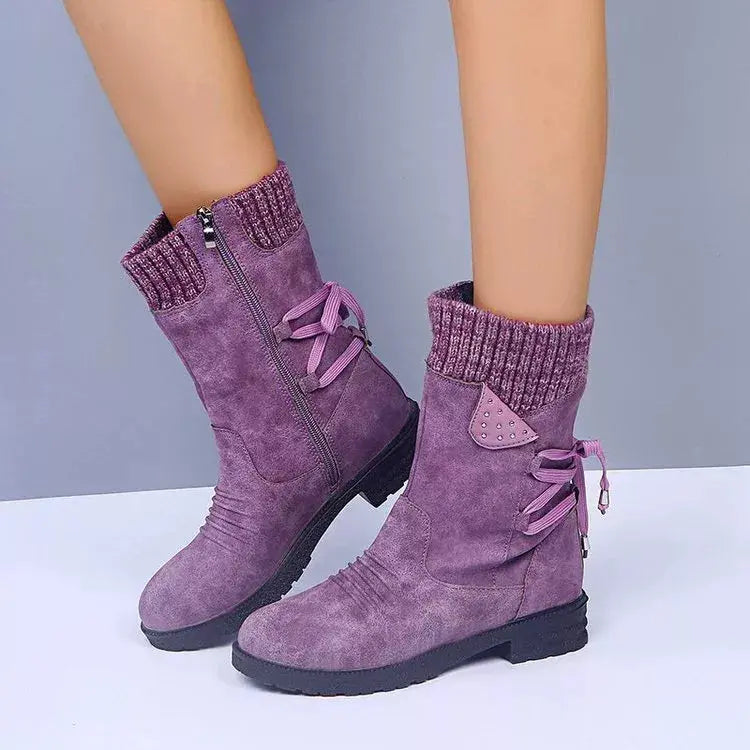 Knitted Cuff Round Toe Boots Simply Love