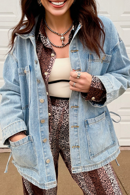 Dear-Lover Dropshipping Beau Blue Patchwork Pockets Side Tie