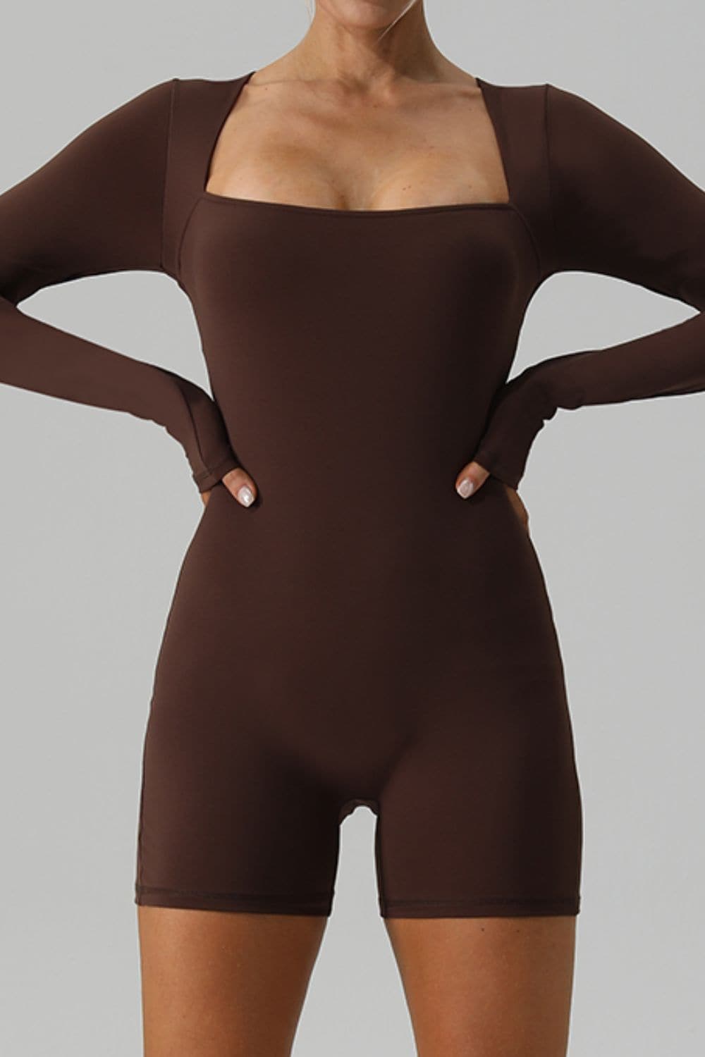 Square Neck Long Sleeve Active Romper.