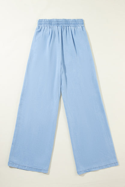 Myosotis high-waisted wide-leg denim trousers with drawstring detail