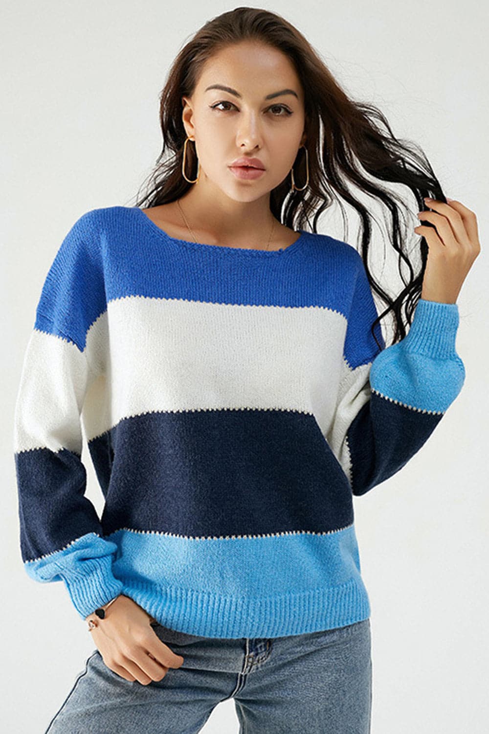 Color Block Dropped Shoulder Sweater.