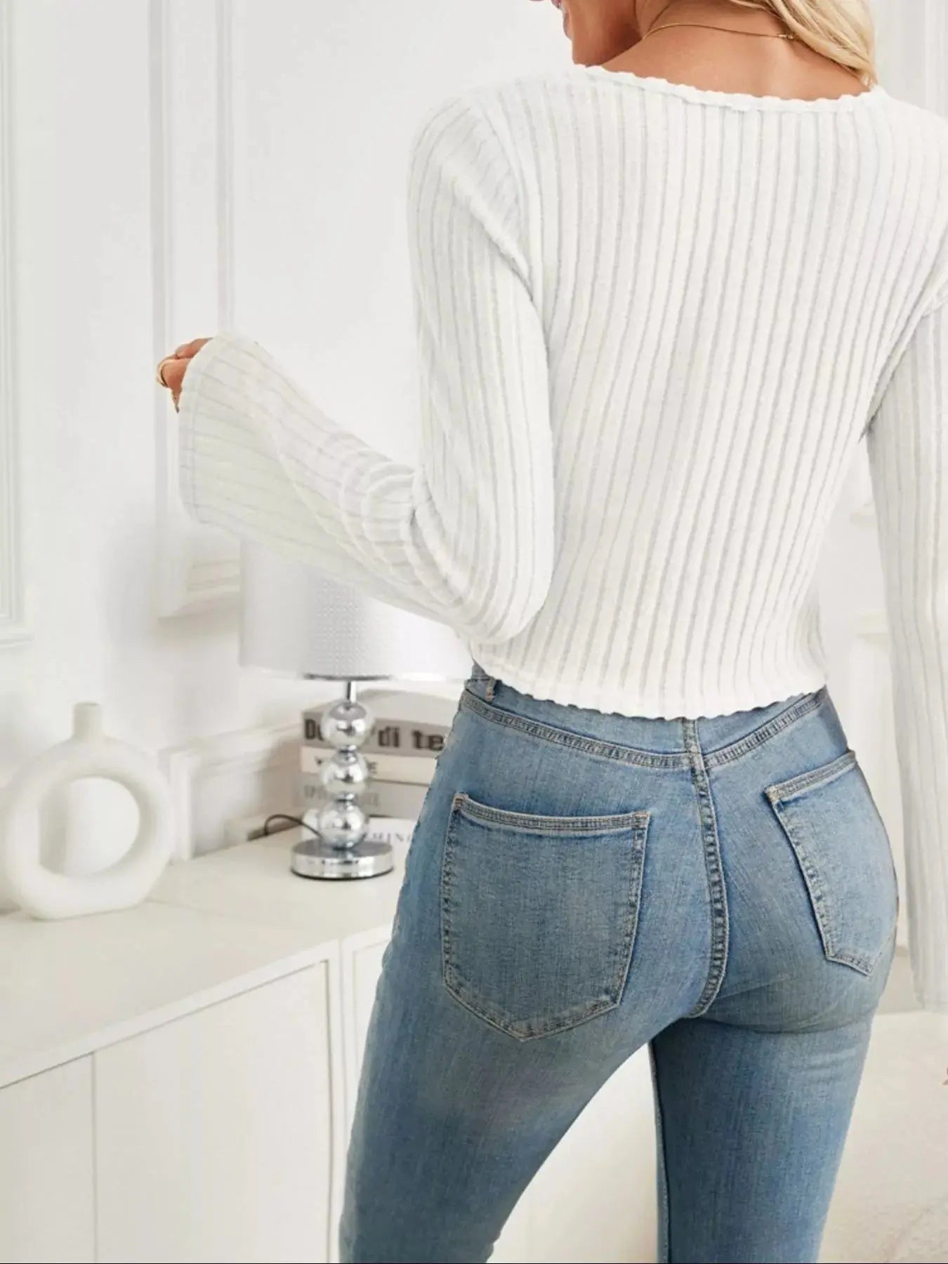 Ribbed Knit Tie Front Long Sleeve Top With Drawstring Detail Simply Love