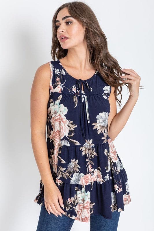 Sleeveless Floral Tiered Tunic.