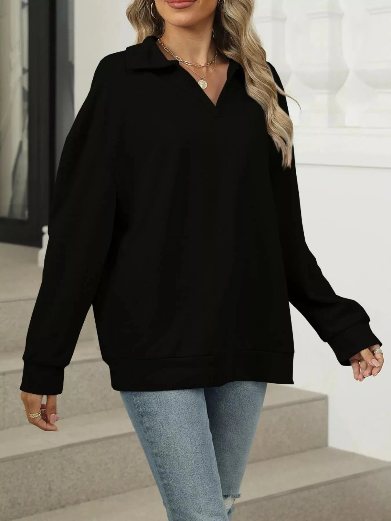 Johnny Collar Long Sleeve Sweatshirt Coco’s Tee Boutique