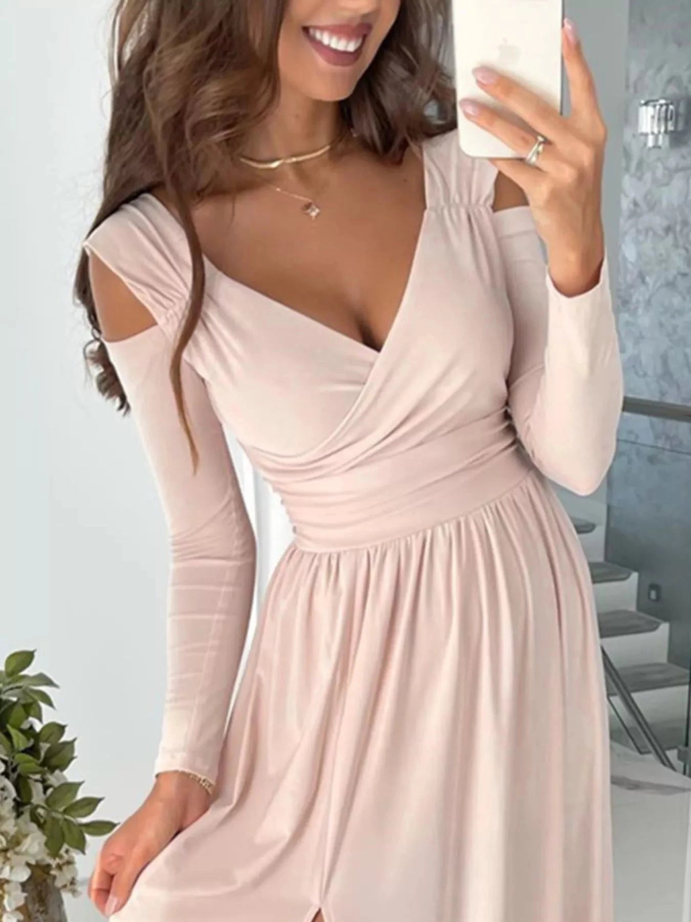 Slit Surplice Cold Shoulder Maxi Dress Coco’s Tee Boutique