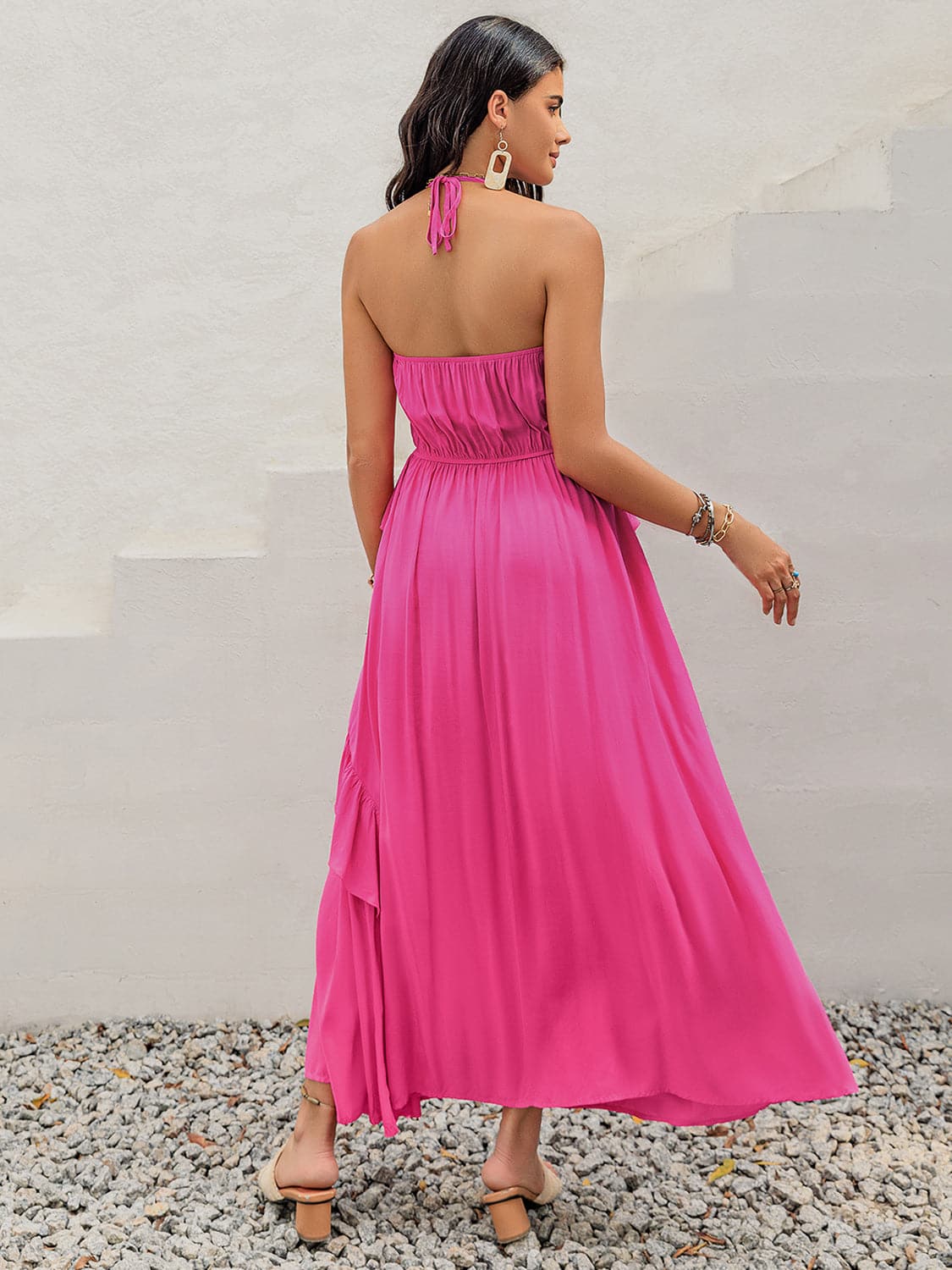 Ruffled Halter Neck Sleeveless Maxi Dress.