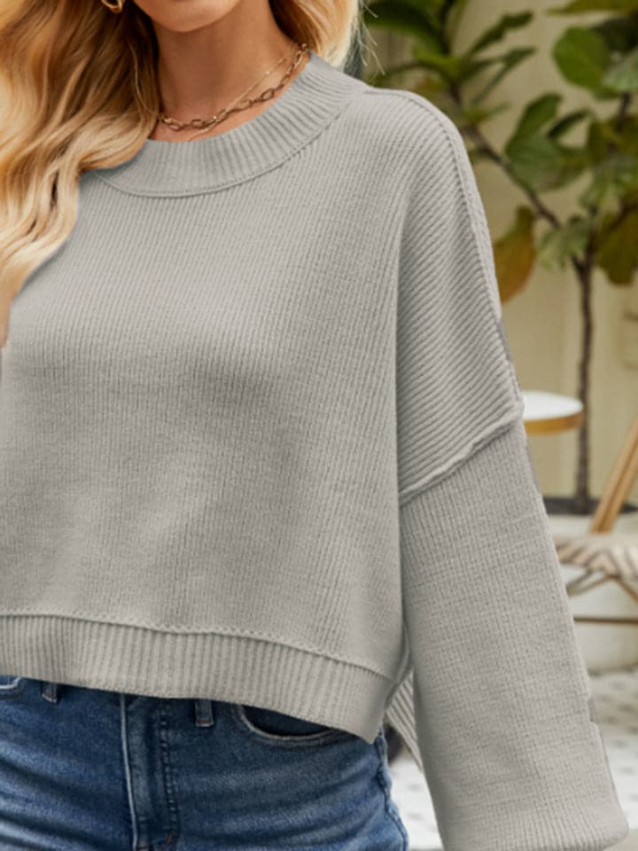 Round Neck Lantern Sleeve Sweater.