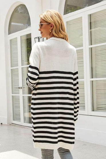 Striped Open Front Longline Cardigan.