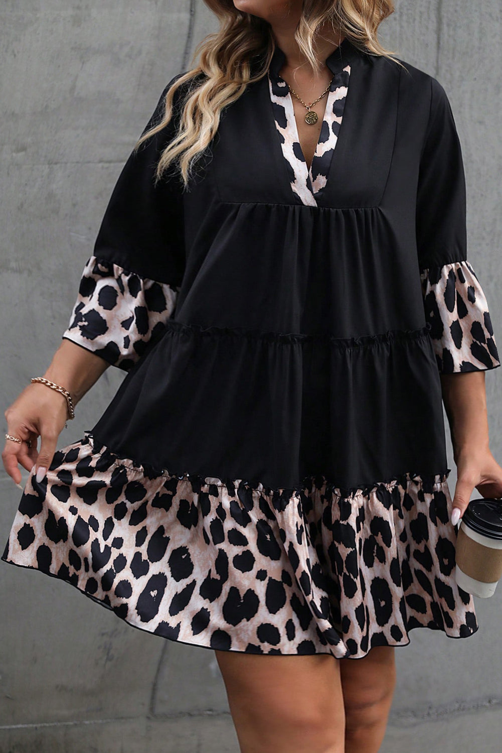 Leopard print ruffle dress, plus size