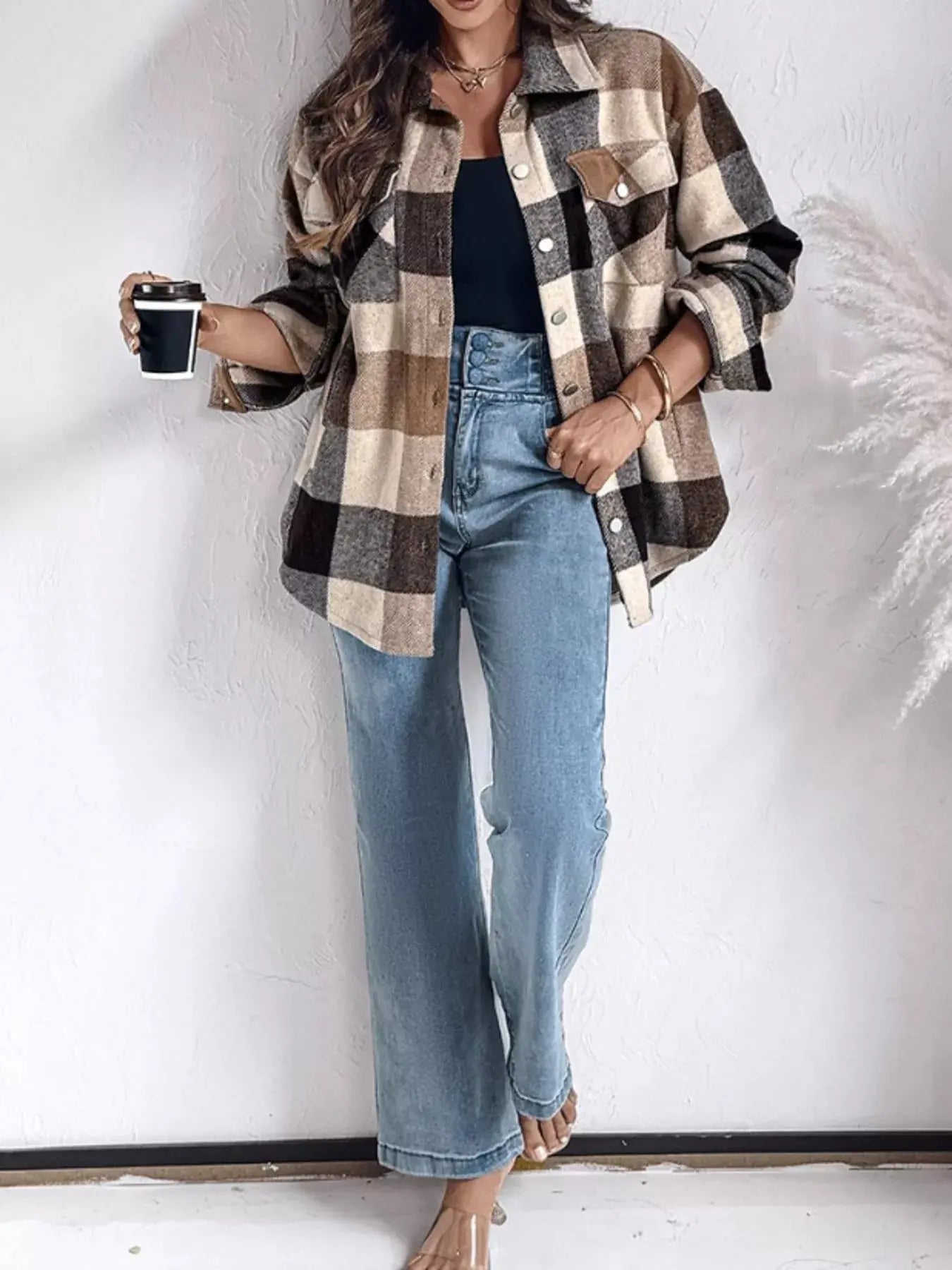 Plaid Button-Up Long Sleeve Shirt Simply Love