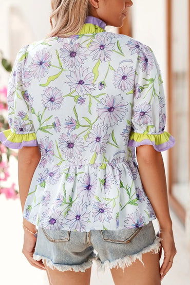 Daisy Days Ruffle Peplum Blouse – Pastel Bloom Edition