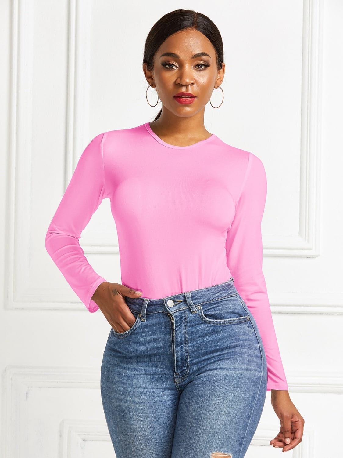 Round Neck Long Sleeve Bodysuit.