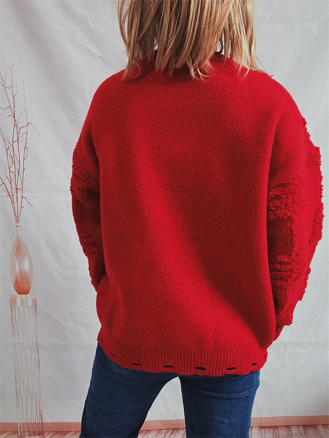 Pearl Detail Round Neck Long Sleeve Sweater.