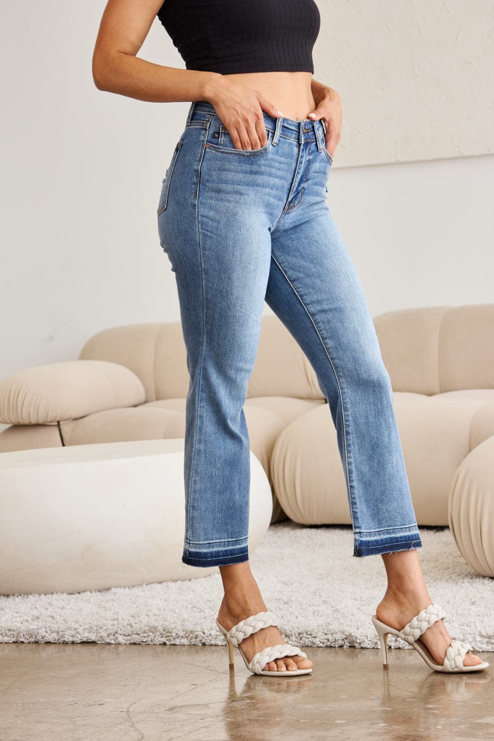 Judy Blue Full Size Release Hem Cropped Bootcut Jeans.