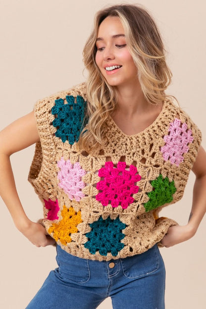 BiBi Granny Square Openwork Sweater Vest