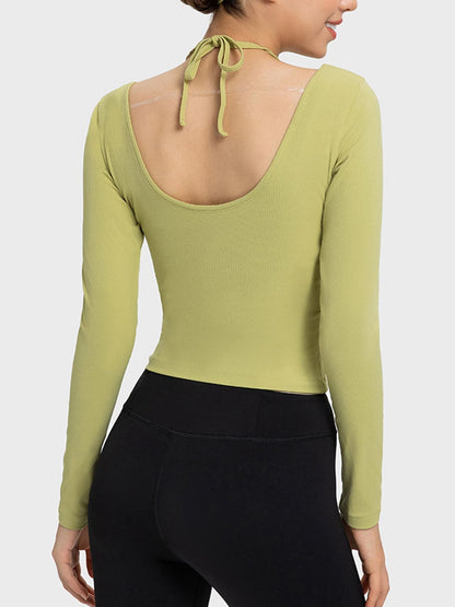 Halter Neck Long Sleeve Sporty Top.